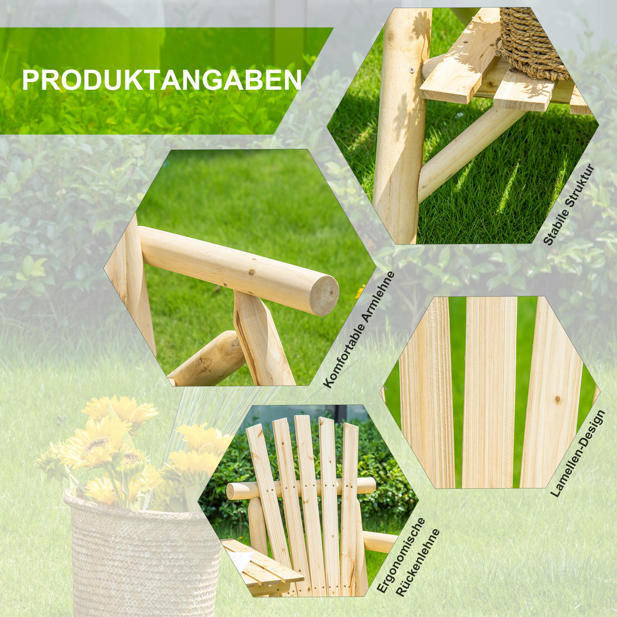 GARTENBANK mit Tisch, Massivholz, Natur, 157 x 88 x 103 cm - Naturfarben, Holz (157/103/88cm) - Outsunny