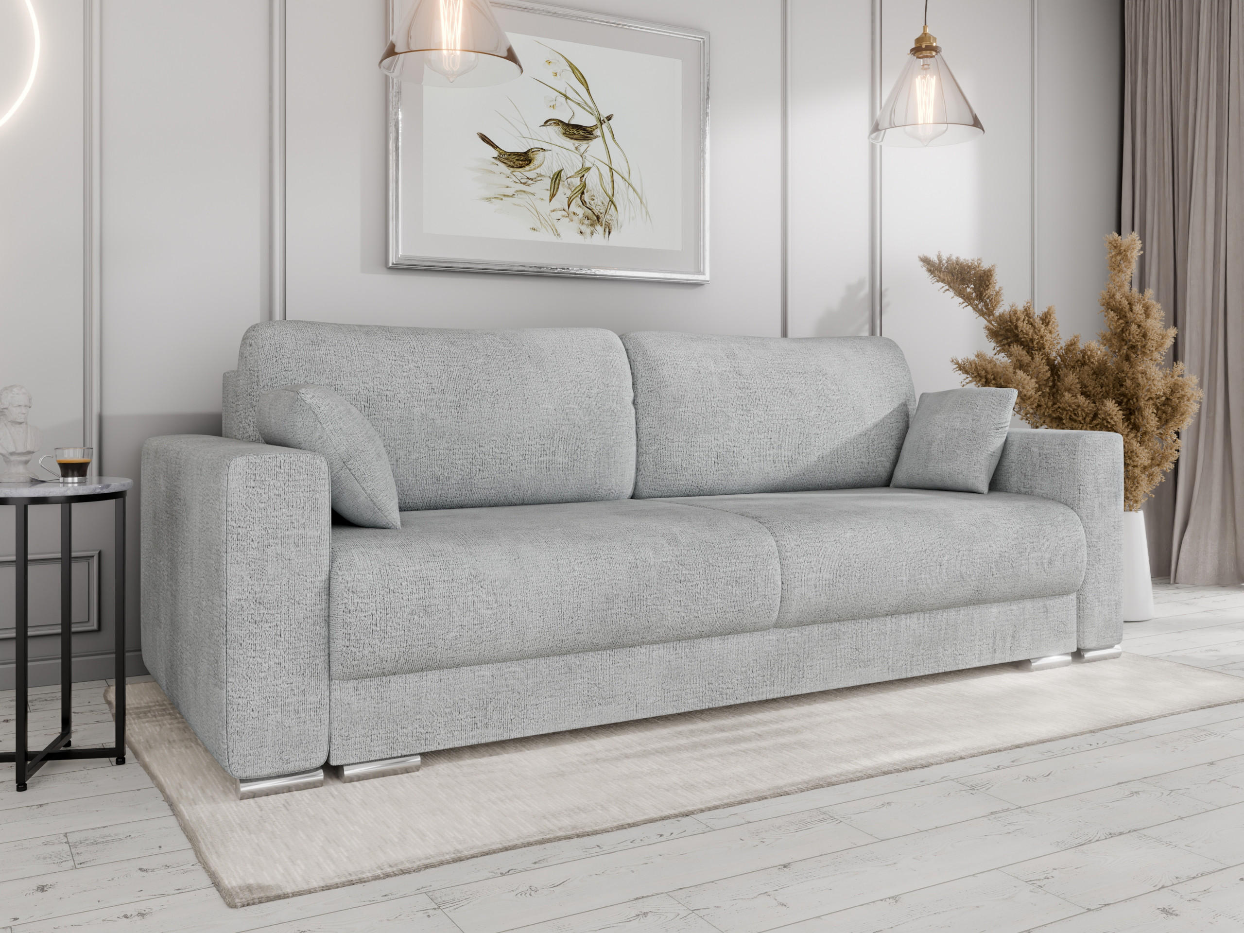 SCHLAFSOFA Calma mit Bettkasten 3-Sitzer modernen Stil, Hellgrau - Hellgrau, Holz (229/87/97cm) - Panda Möbel