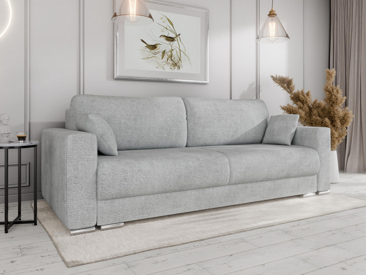 SCHLAFSOFA Calma mit Bettkasten 3-Sitzer modernen Stil, Hellgrau - Hellgrau, Holz (229/87/97cm) - Panda Möbel