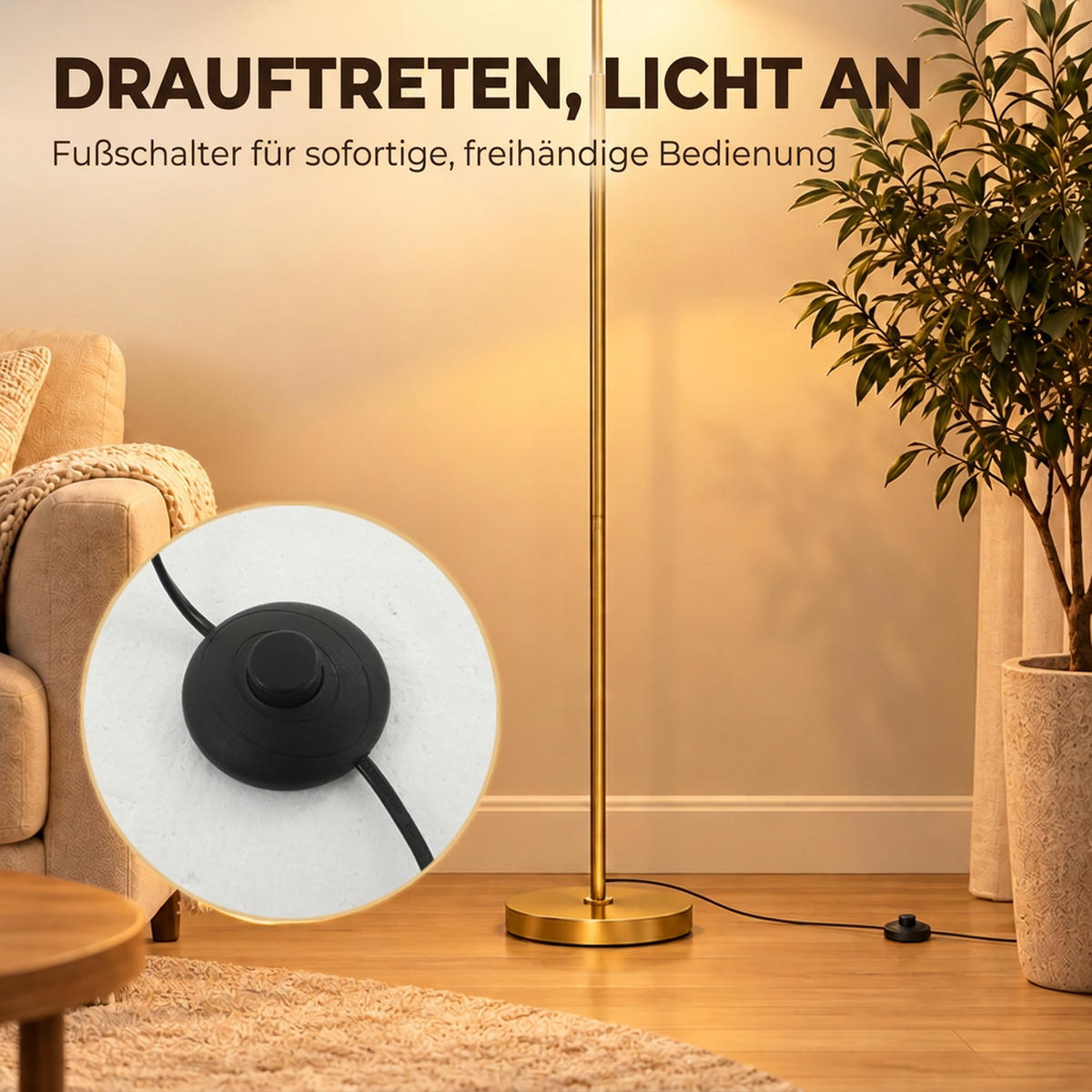 STEHLAMPE Stahl Gold - Goldfarben, Metall (23/23/165cm) - HOMCOM