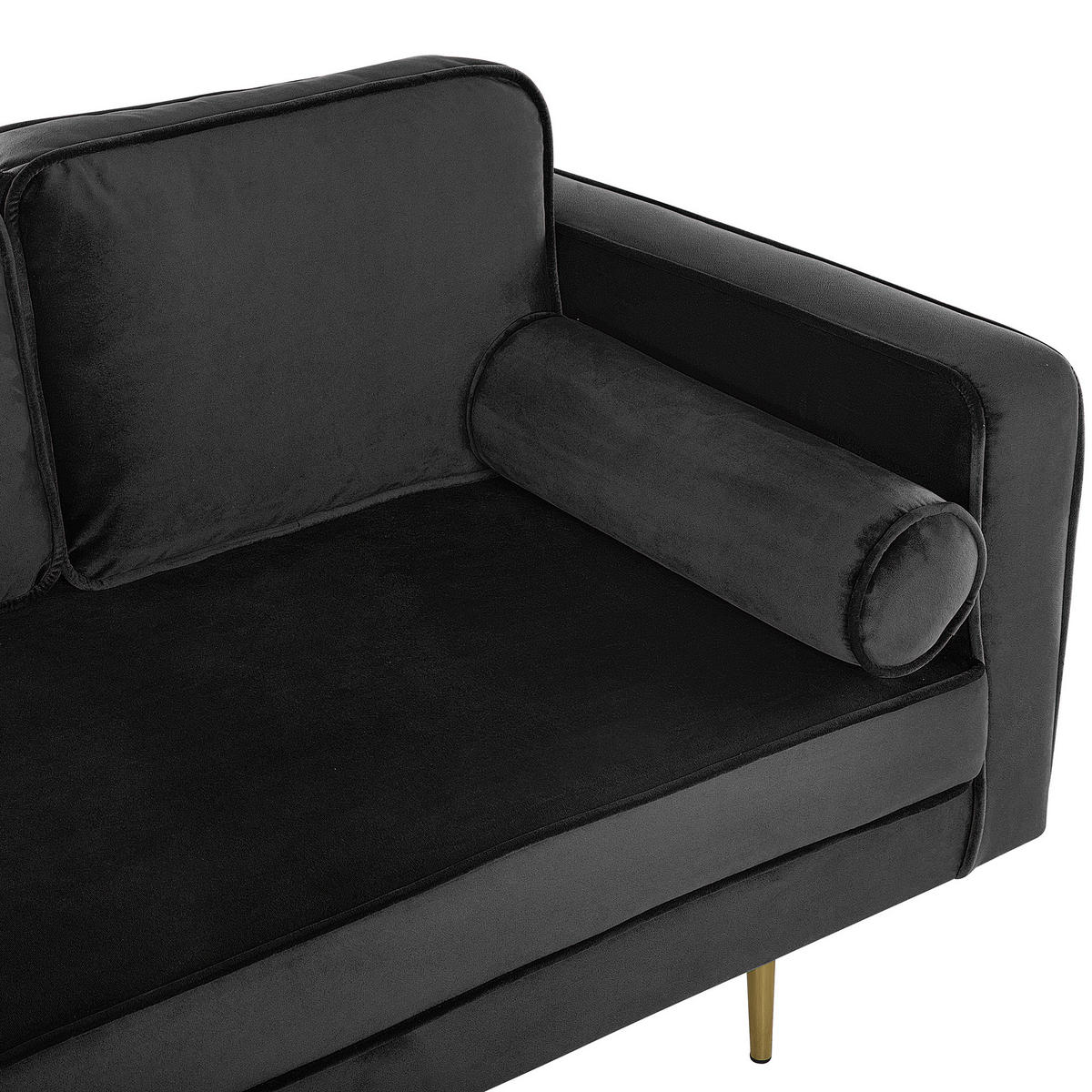 CHAISELONGUE Samtstoff schwarz rechtsseitig Miramas - Goldfarben/Schwarz, Textil (171/63/79cm) - Beliani