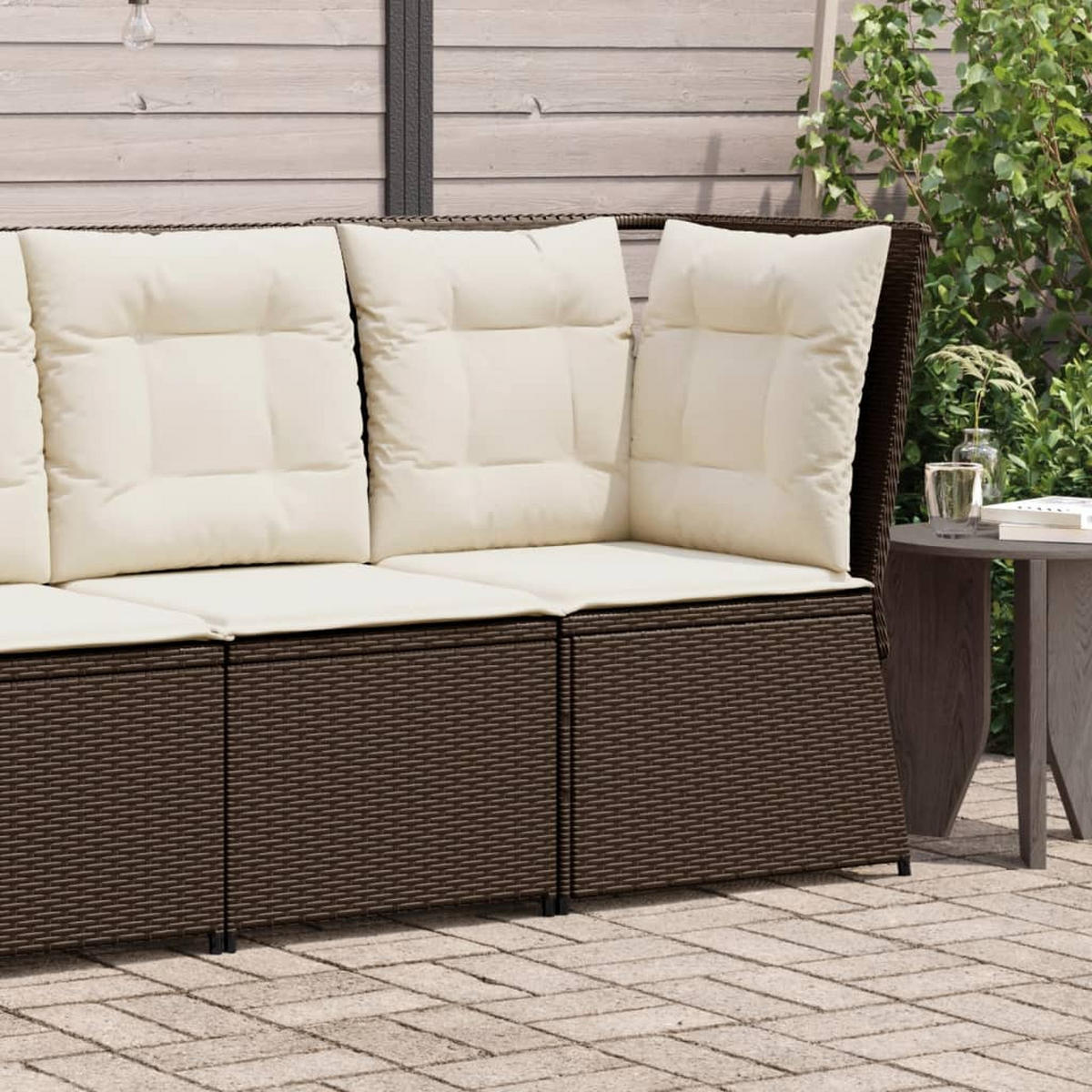 GARTEN-ECKSOFA mit Kissen Braun Poly Rattan - Braun, Kunststoff (67/95/67cm)