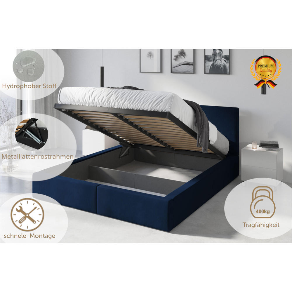POLSTERBETT Hilton 120x200cm Dunkelblau mit Stauraum - Dunkelblau, Textil/Metall (120/200cm) - Interbeds