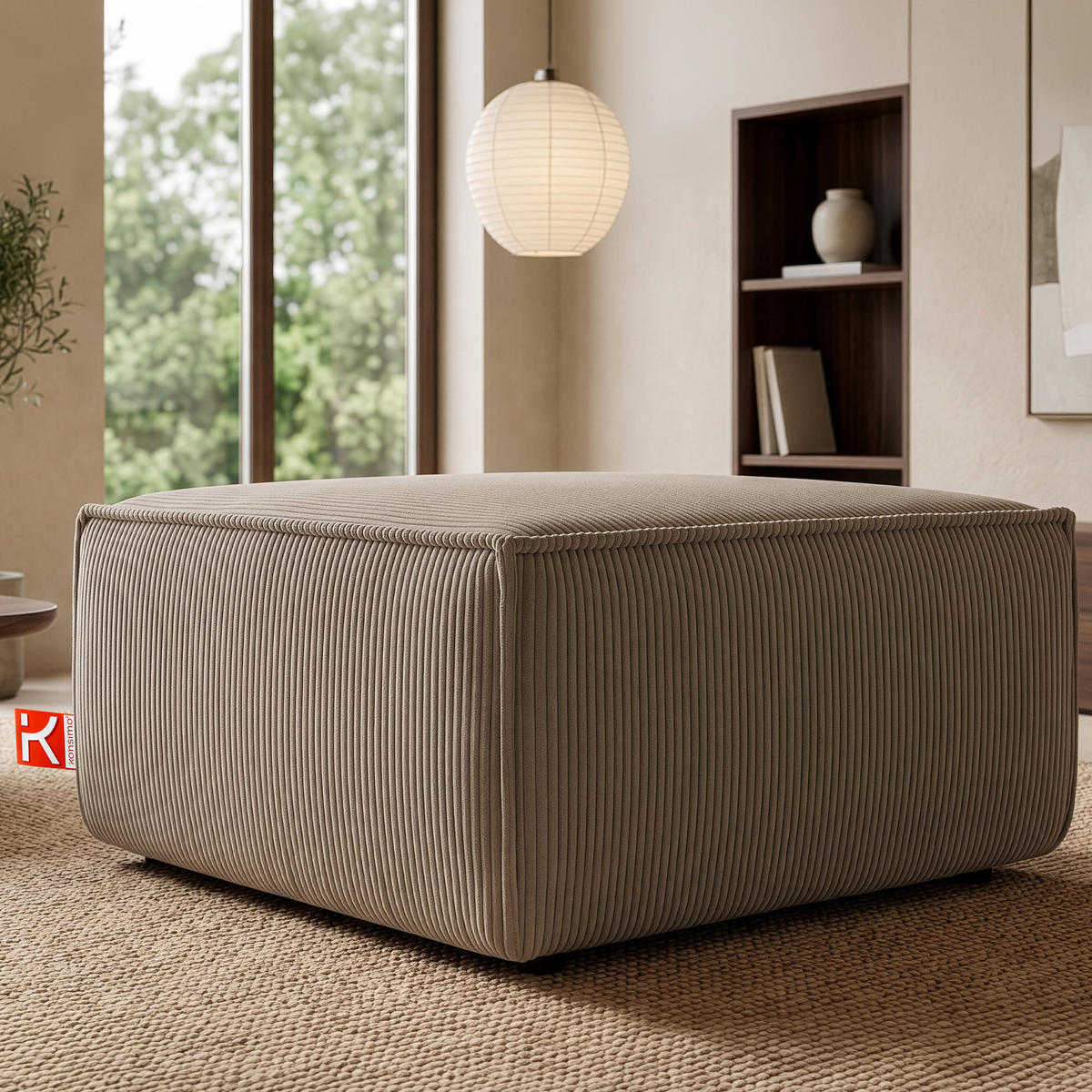 SITZPOUF NAPI gefederte Sitzfläche, beige - Beige/Schwarz, Textil (83/45/83cm) - KONSIMO®