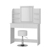SCHMINKTISCH Charlotte Weiß 106 cm mit LED-Spiegel und Hocker - Weiß, Holzwerkstoff (106/142/40cm) - Vicco
