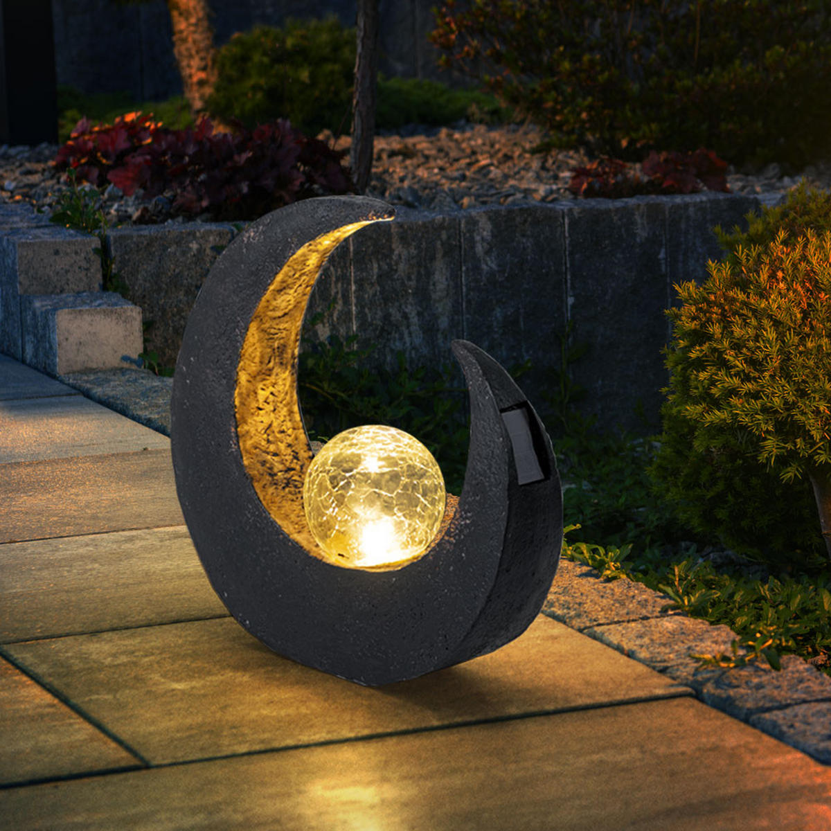 LED AUSSENLEUCHTE Mond Crackle-Glas Schwarz 2er Set - Schwarz, Glas (29.4/9/30.5cm)