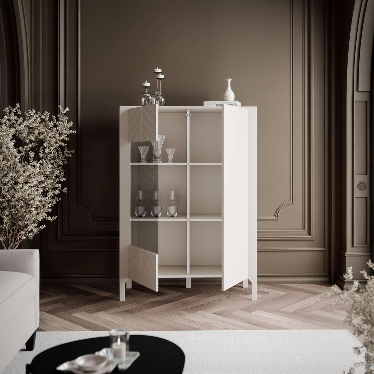 GLASVITRINE LUMI, Kaschmir - Kaschmir, Holzwerkstoff (103/130/41cm) - Lookway