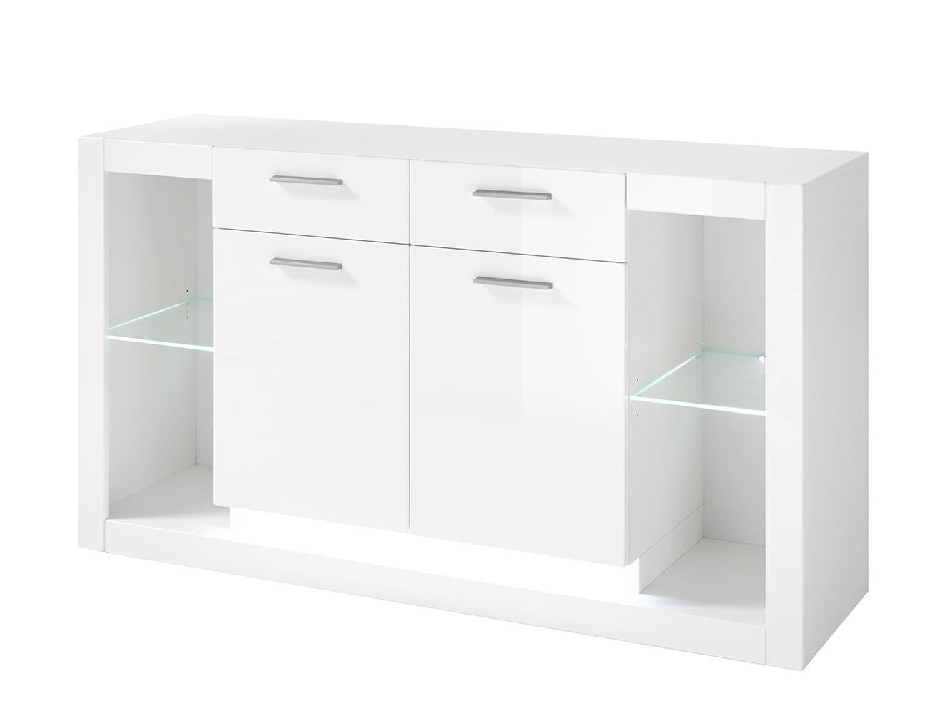 SIDEBOARD Meran weiß Hochglanz 150 / 43 / 83cm - Weiß Hochglanz/Eichefarben, Holz/Holzwerkstoff (150/83/43cm) - Feldmann-Wohnen
