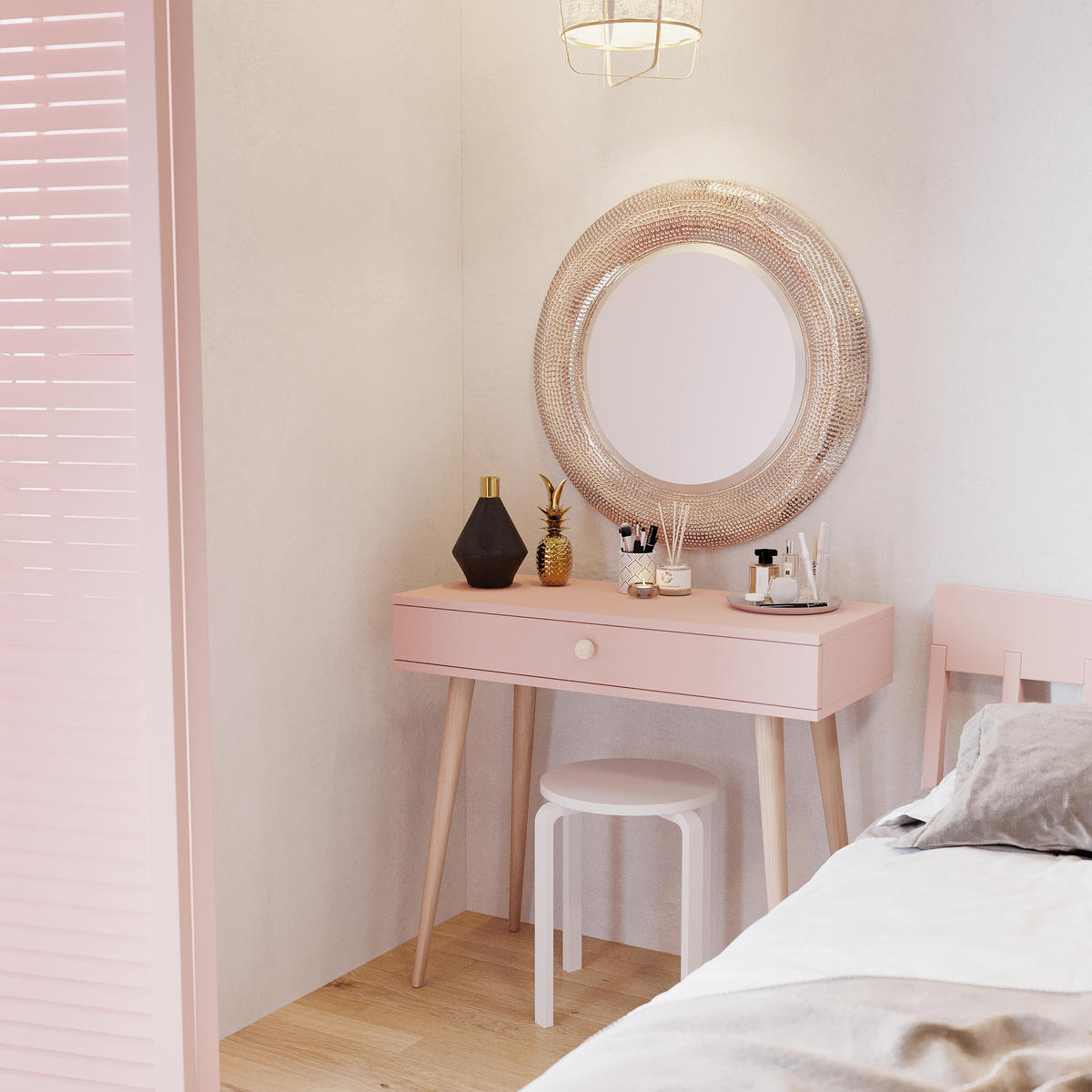 KONSOLE NATURA, 90 cm, Rosa, mit 1 Schublade - Rosa, Holz (90/80/31cm) - Excellent Home