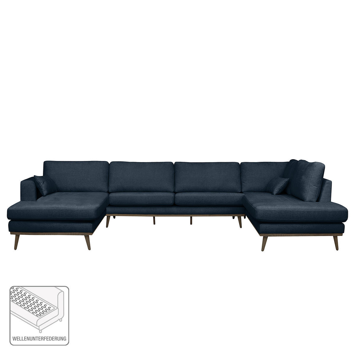 WOHNLANDSCHAFT mit Longchair - Eichefarben/Dunkelblau, Eichenholz/Textil (371/81/219cm) - home24