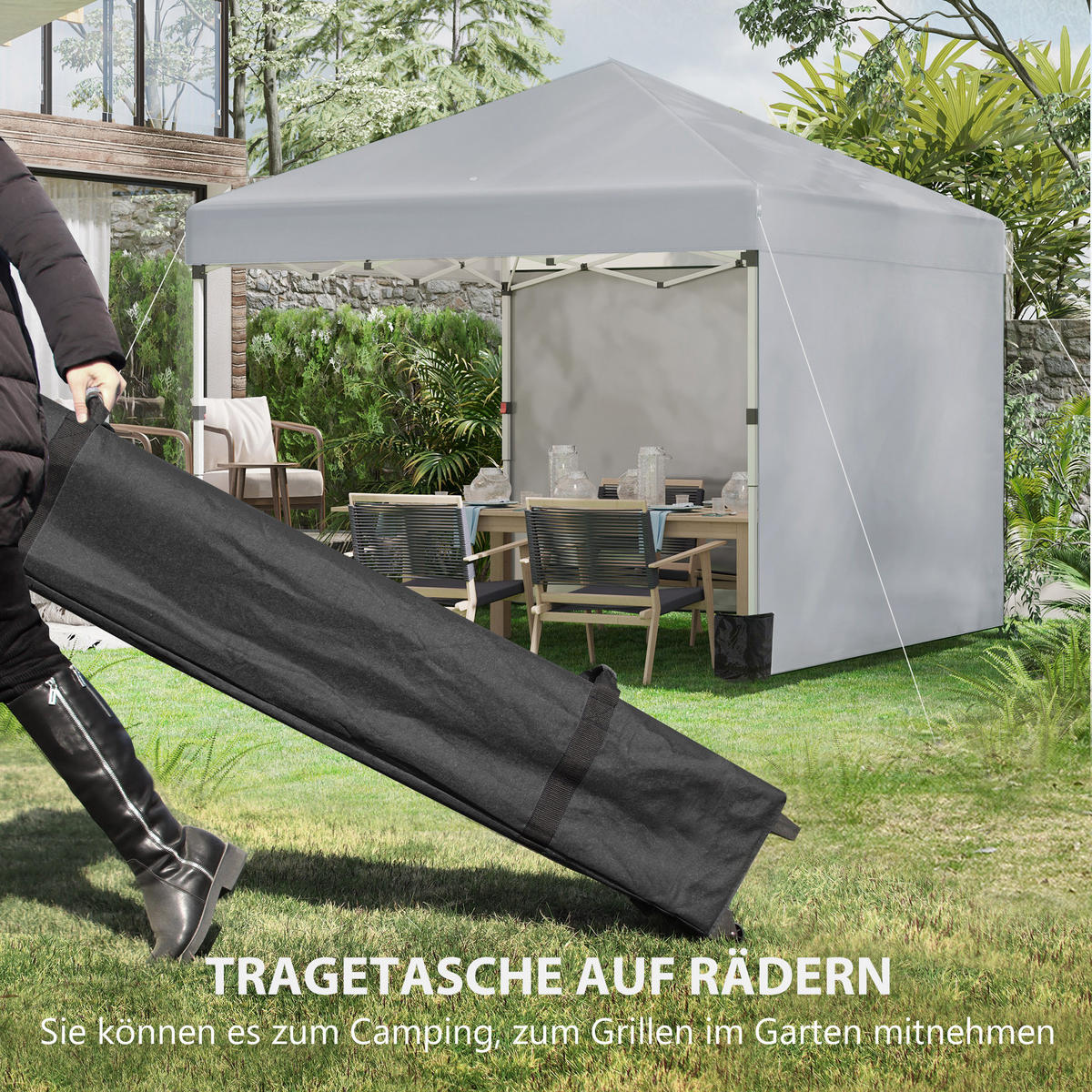 FALTPAVILLON, Stahl, Oxfordstoff, Hellgrau - Hellgrau, Metall (297/288/297cm) - Outsunny