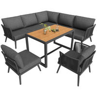 GARTENLOUNGE-SET L-förmiges Gartenmöbel-Set mit handgeflochtenen Armlehnen Polstern - Naturfarben/Grau, Textil/Metall - STILVORA
