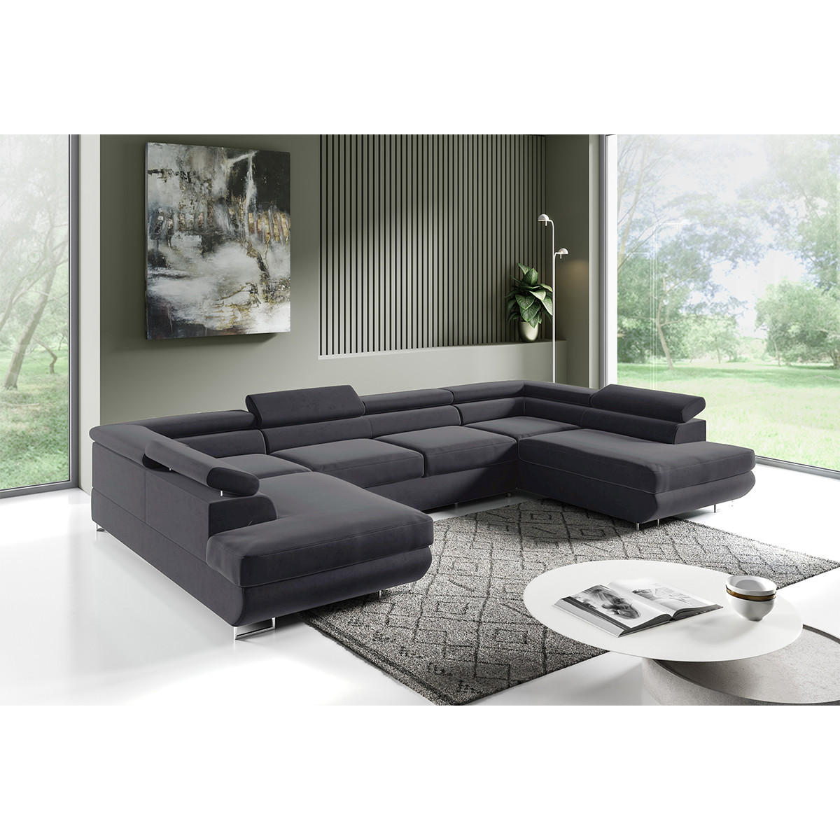 PANORAMASOFA Lyam 5 Sitzplätze Anthrazitgrau - Grau, Holzwerkstoff (335/72/201cm) - Petits-meubles