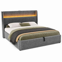 BETT mit Stauraum 160x200 cm Leinen Grau inkl. Matratze - Grau, Metall (160/200cm) - Meubliv