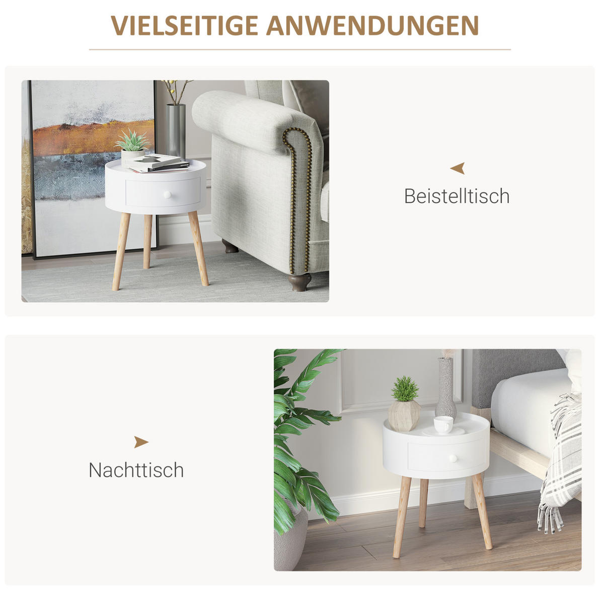 BEISTELLTISCH 38/38/45 cm mit Schublade, skandinavisches Design aus Holz, Weiß - Weiß, Holzwerkstoff (45/28/95cm) - Redom