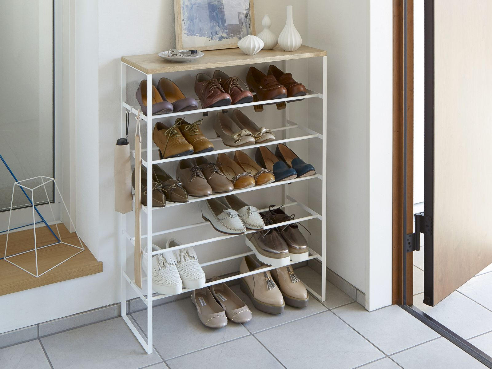 SCHUHREGAL Tower weiß 66/87/25 cm schmal mit Ablage - Weiß, Metall (66/87/25cm) - Yamazaki