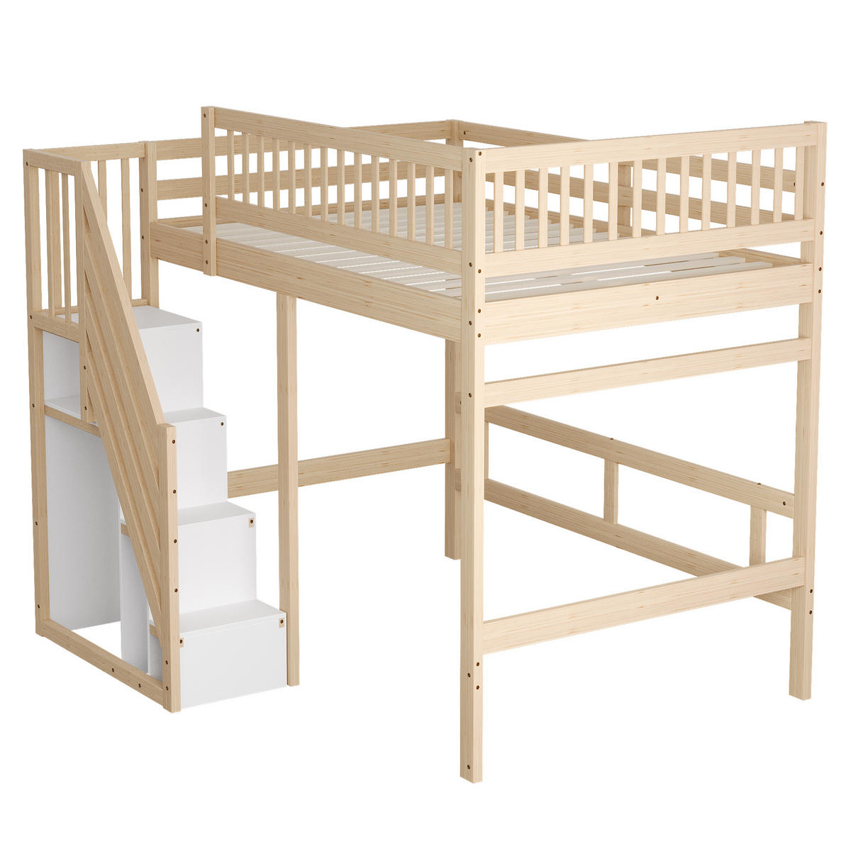 HOCHBETT 140/200 cm mit Stauschrank und Treppe - Naturfarben, Holz (140/200cm) - OKWISH