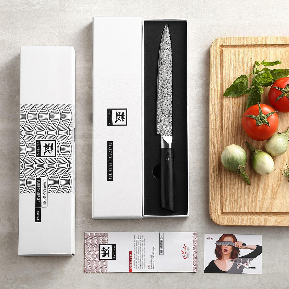 FLEISCHMESSER 20 cm - Schwarz, Holz/Metall (34cm) - Zayiko