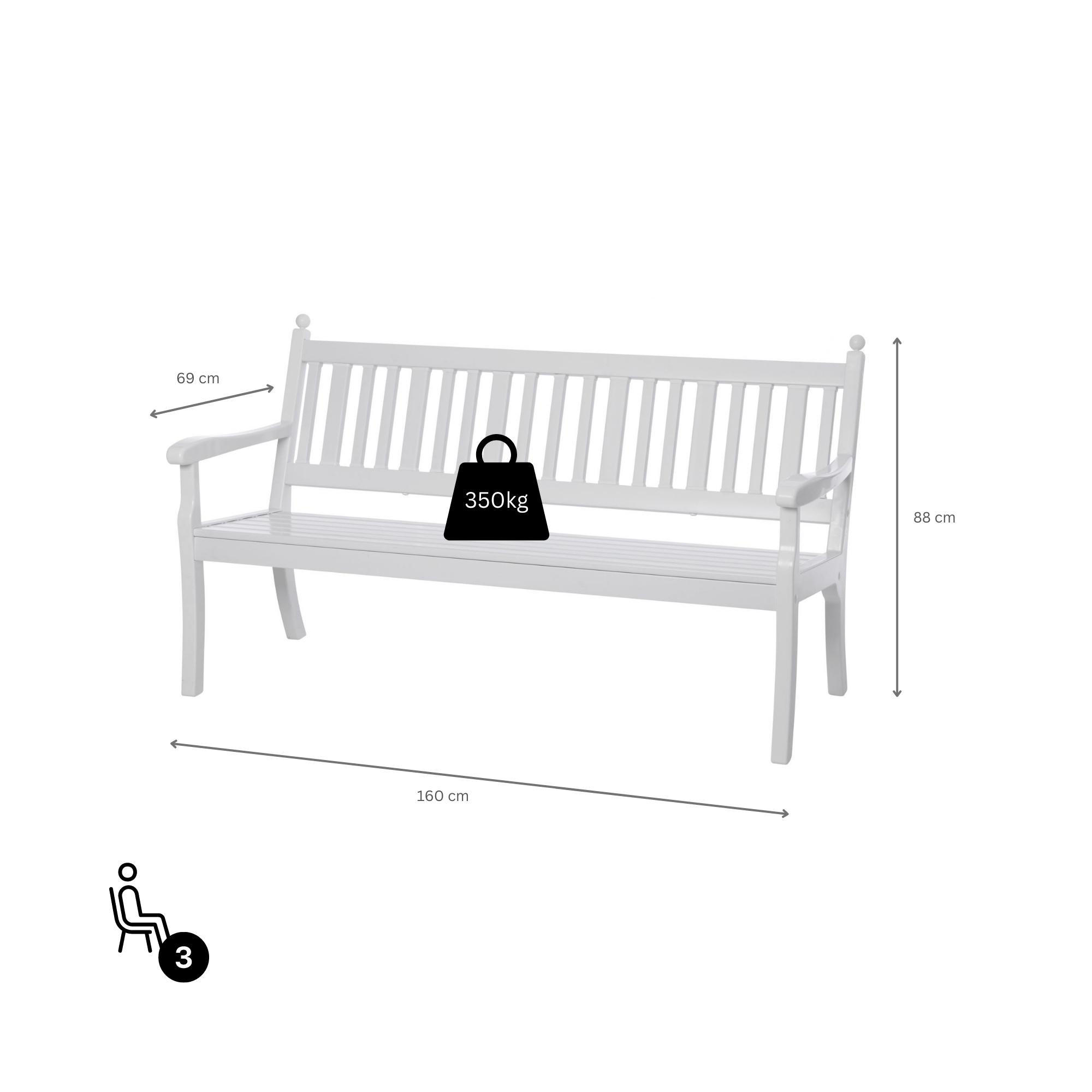 GARTENBANK Aruba 3 Sitzer Weiß 88 x 160 x 69 cm Witterungskunststoff & UV Beständiger Kunststoff - Weiß, Kunststoff (160/88/69cm) - PROREGAL