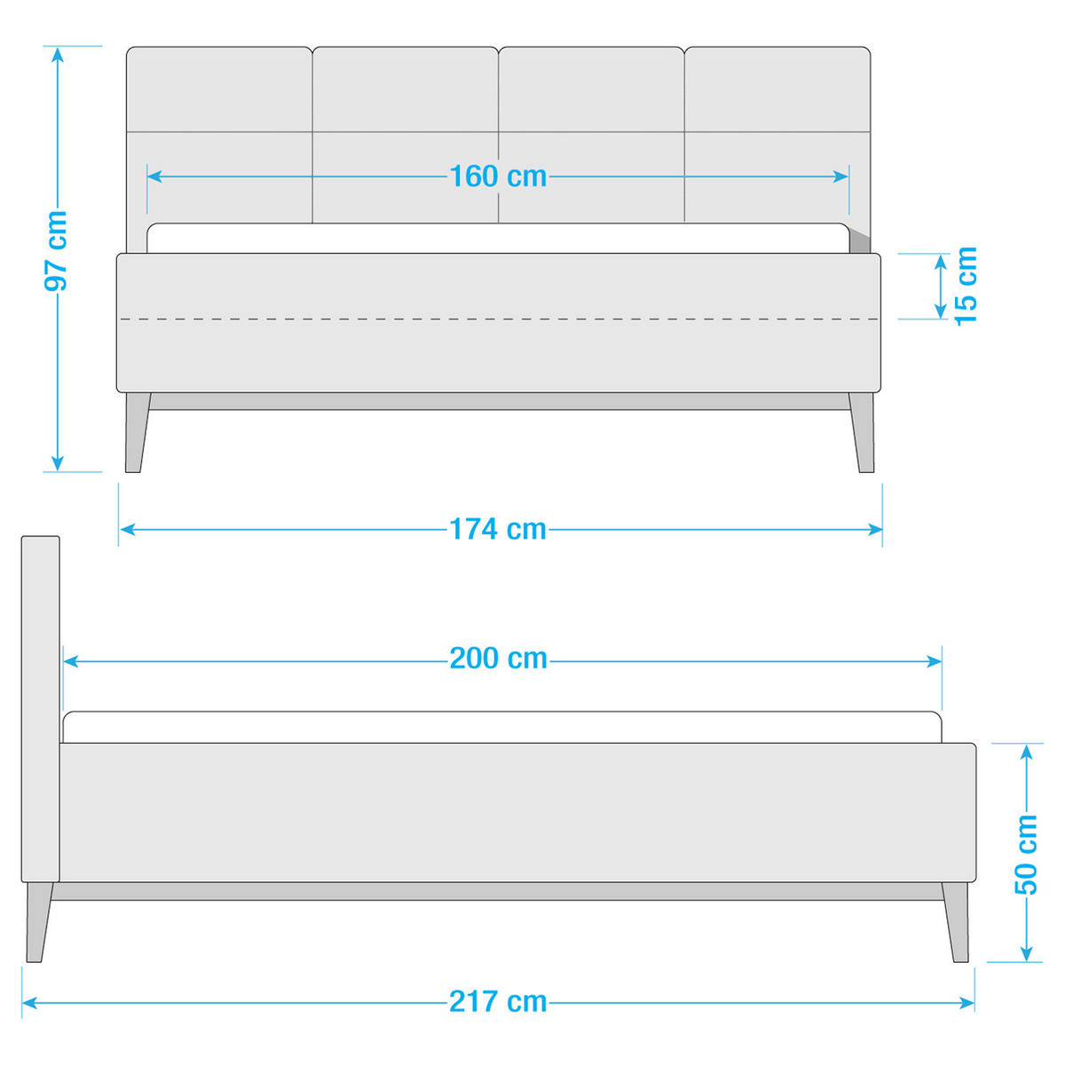 POLSTERBETT - Blaugrau, Textil (160/200cm) - home24