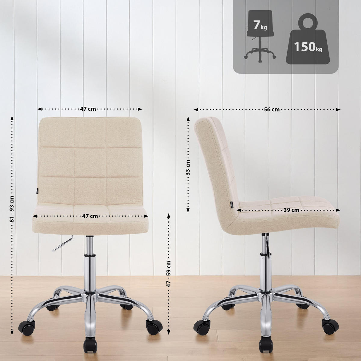 DREHSTUHL Stoff Creme - Chromfarben/Creme, Textil/Metall (47/93/56cm) - CLP