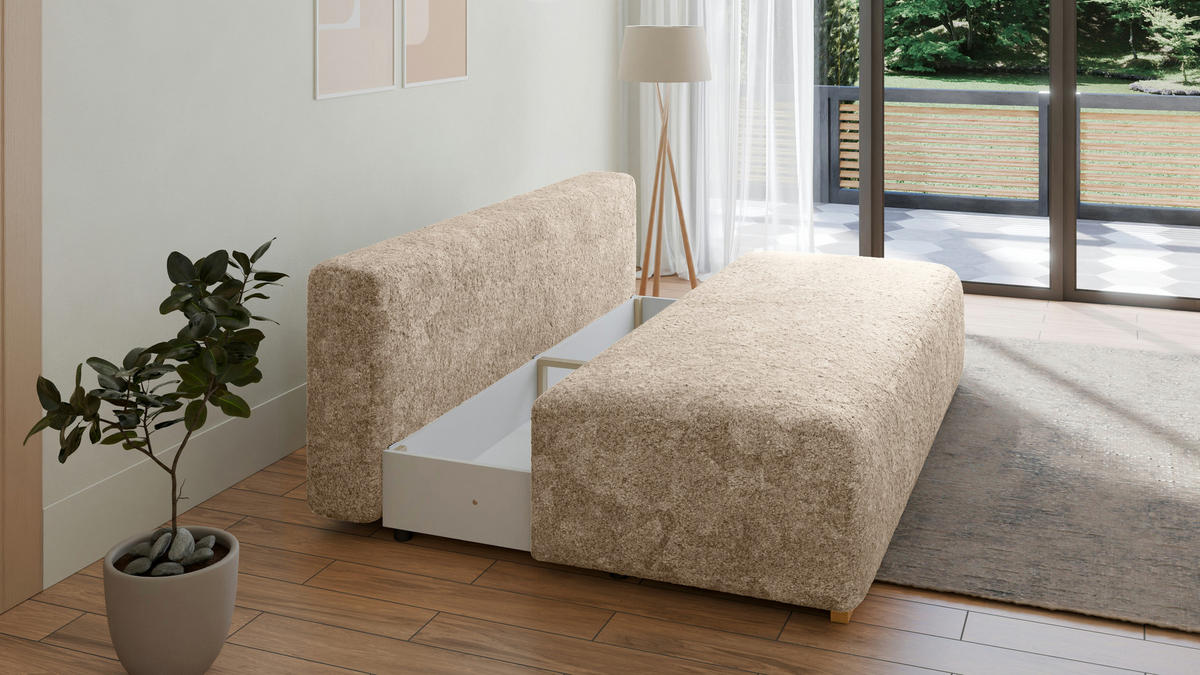 SCHLAFSOFA - Polstersofa aus Bouclé - Beige (Arena 2 + Arena 12 Kissen) - Beige/Grün, Holzwerkstoff (200/90/100cm) - Möblo