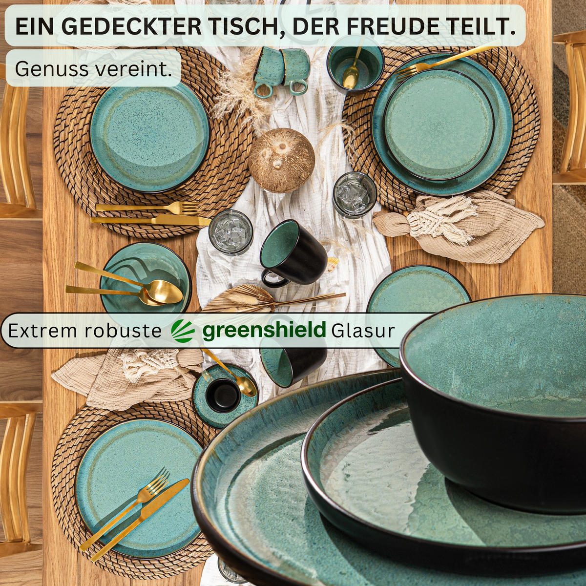 TAFELSERVICE FIJI - 36 teilig aus Steingut 12 Personen - Grün, Stein (50/30/80cm) - Sänger