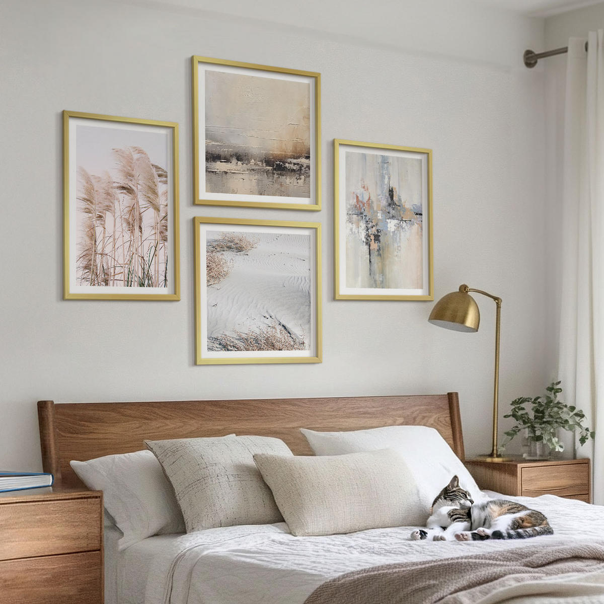 BILDER SET 4er Set - 50x50 cm & 40x60 cm Goldrahmen - Abstrakte Vegetationsmuster - Goldfarben, Kunststoff (50/50cm) - TULUP