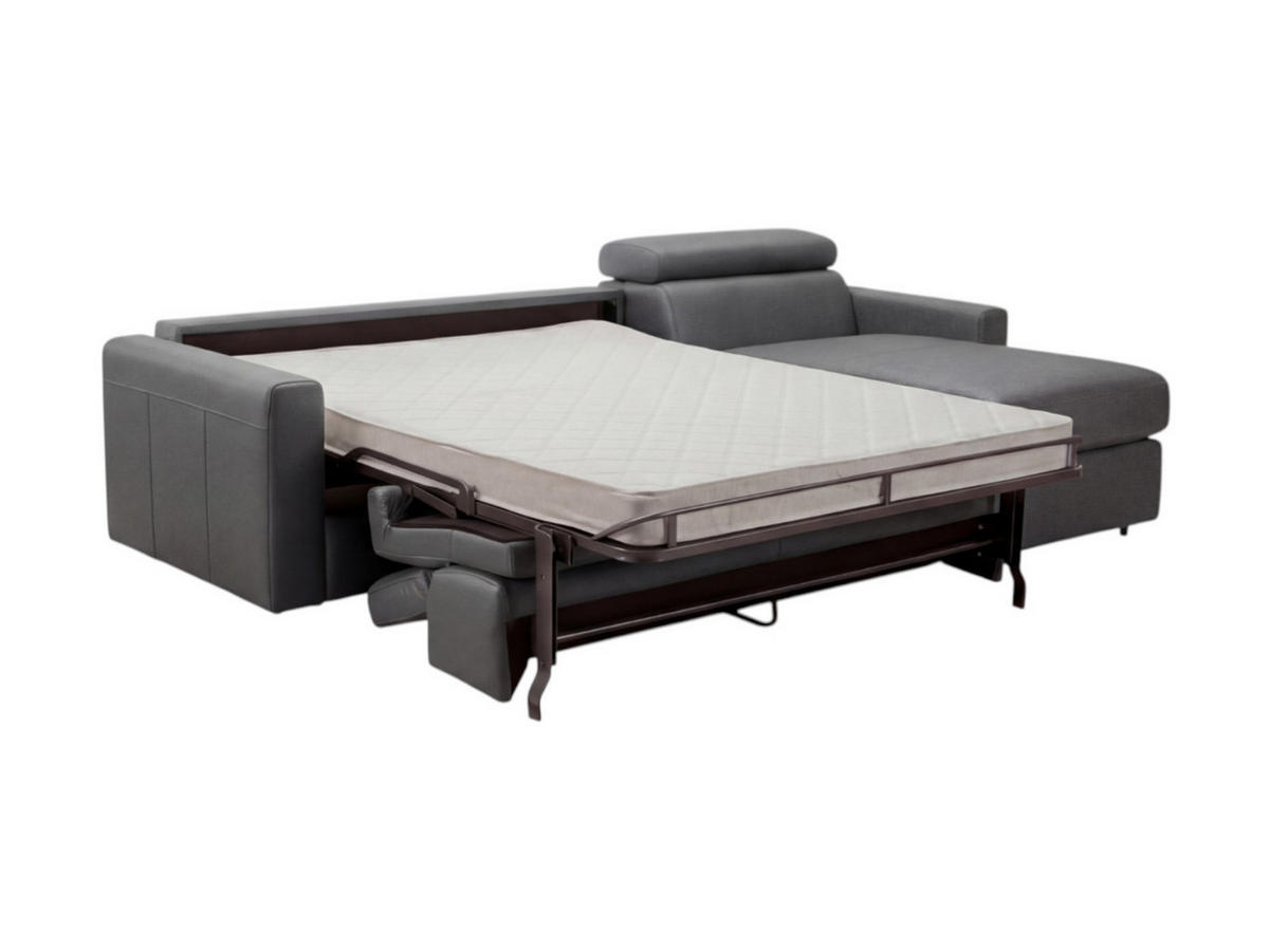 ECKSOFA Morris Echtleder mit Bettfunktion Anthrazit - Anthrazit, Leder/Metall (223/170cm)