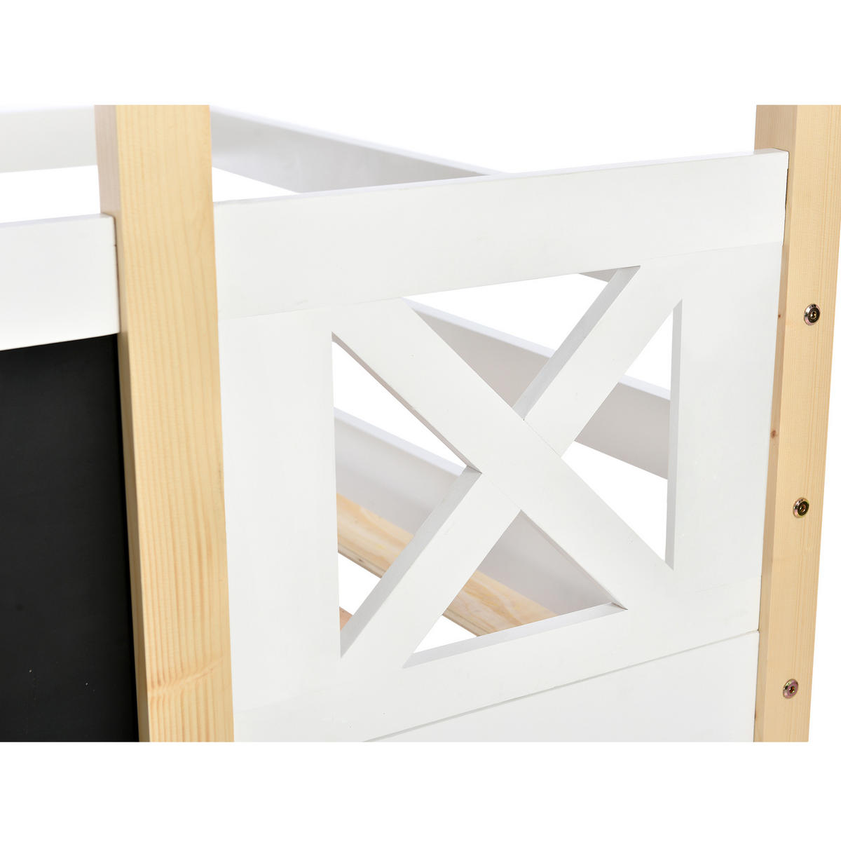 ETAGENBETT aus Massivholz 90x200 cm in Weiß mit Tafel & Leiter - Weiß, Holz (90/200cm) - Modfu