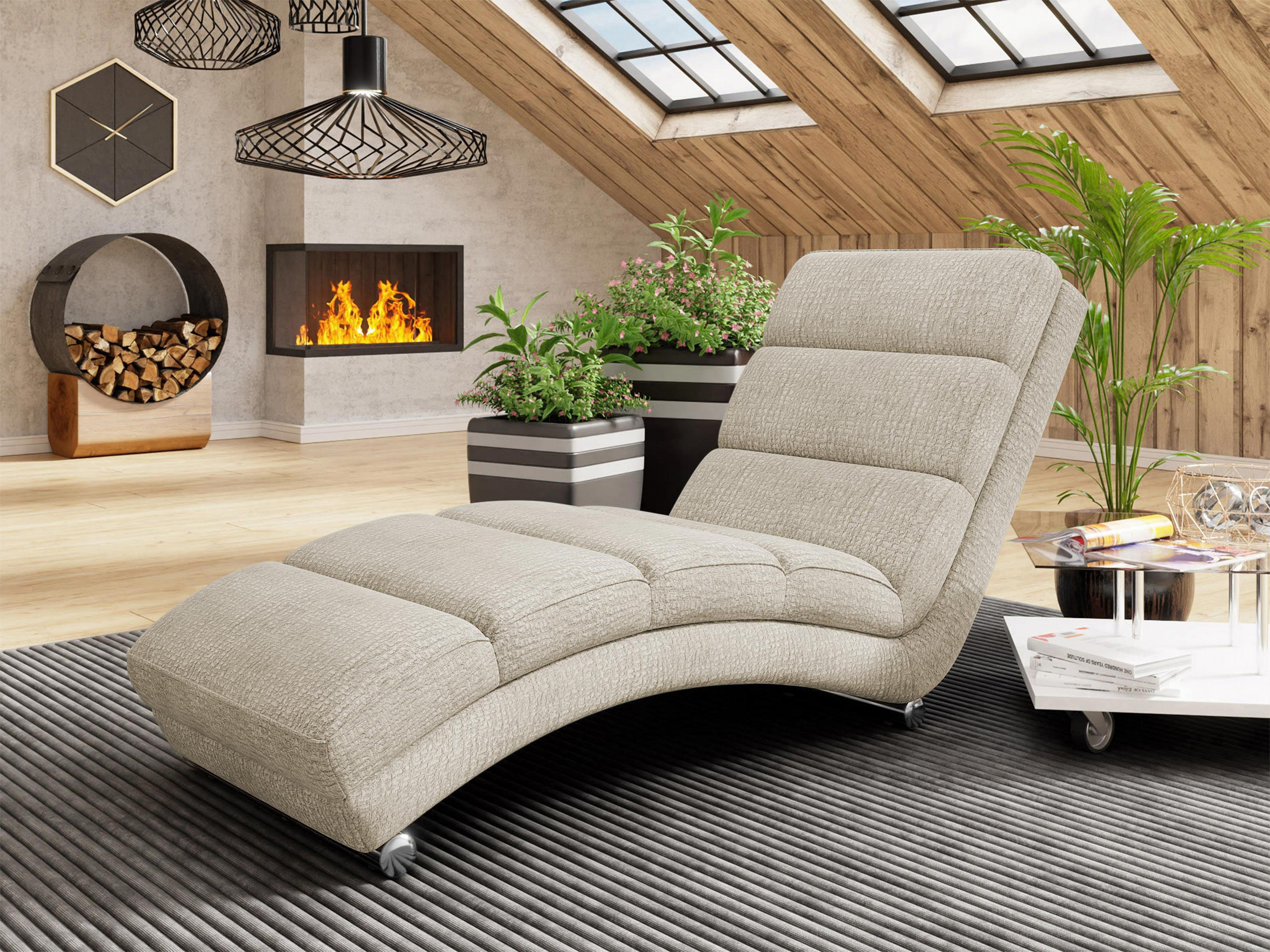 RELAXLIEGE Holiday Premium - Chromfarben/Naturfarben, Holz/Textil (62/84/180cm) - MIRJAN24