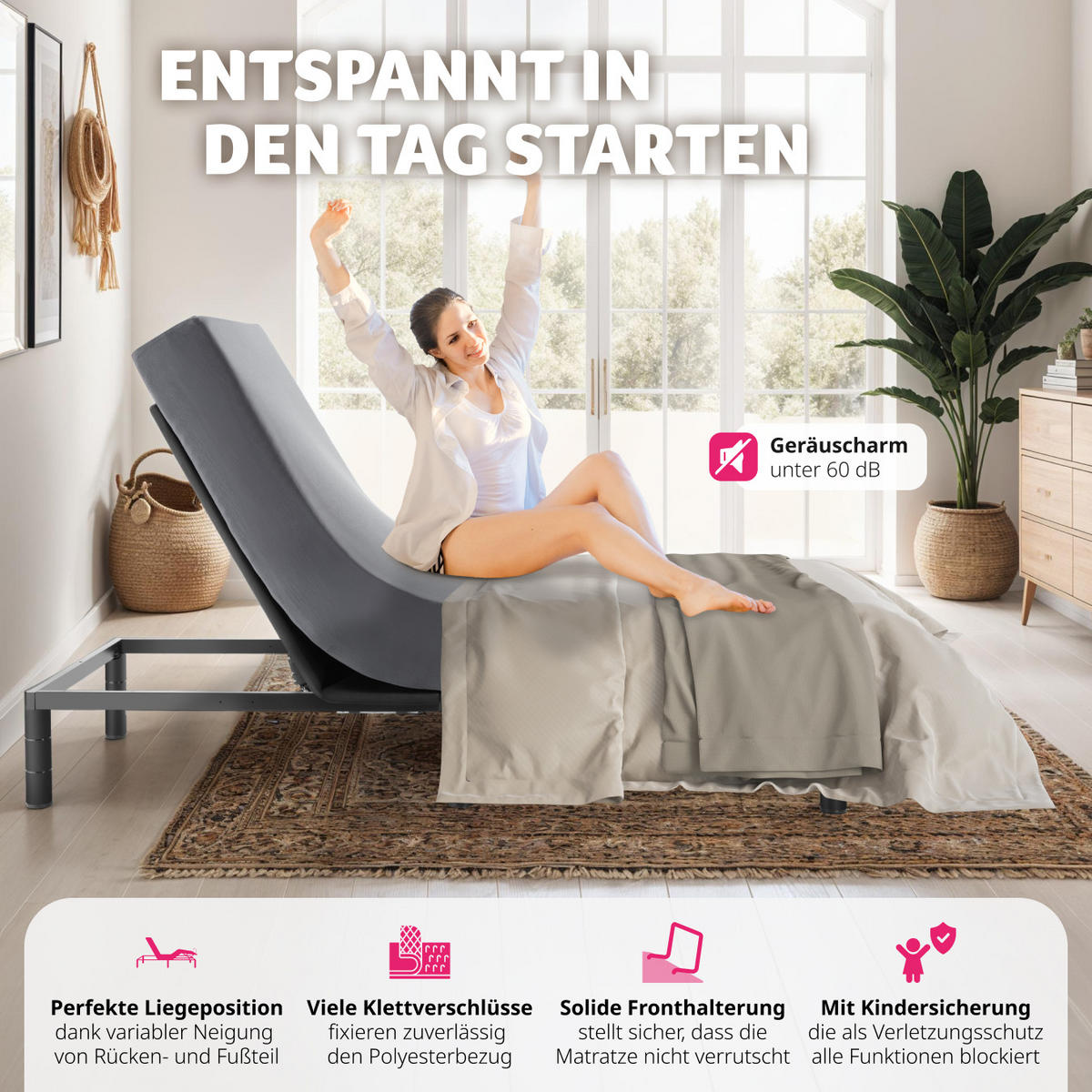 BETTGESTELL mit elektrisch verstellbarem Lattenrost Easy Flex,Polyesterbezug, 90 x 200 x 42,5 cm,anthrazit/schwarz - Anthrazit/Schwarz, Textil - tectake