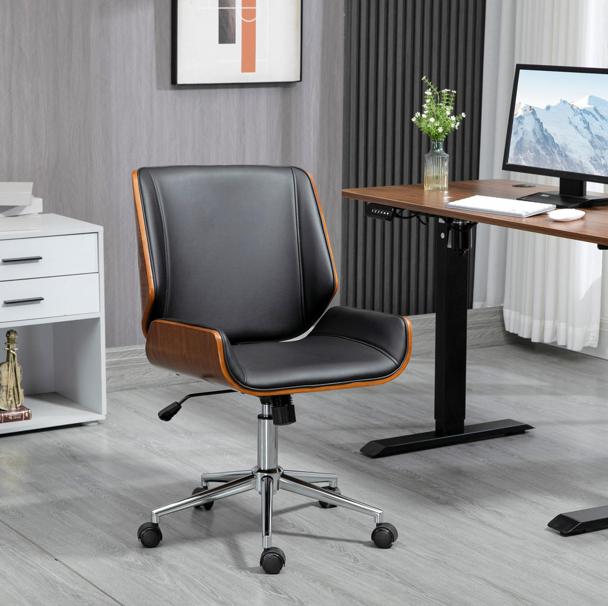 DREHSTUHL 53/60/86-96 cm Schwarz aus Kunstleder höhenverstellbar - Schwarz, Kunststoff (60/96/53cm) - OKWISH