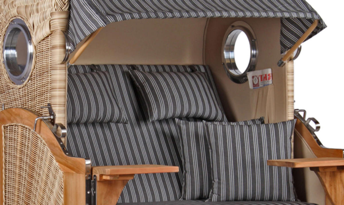 STRANDKORB Düne 2-Sitzer Teak Shell - Braun/Grau, Holz/Metall (125/170/80cm) - Mr. Deko