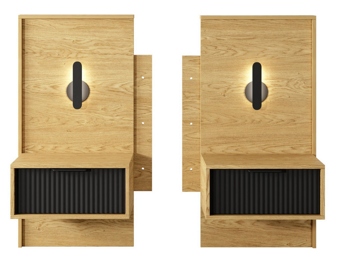 NACHTTISCHE mit Schubladen 50 cm Belano, LED, Eiche Baltic - Eichefarben, Holz (49/102/40cm) - Emporius