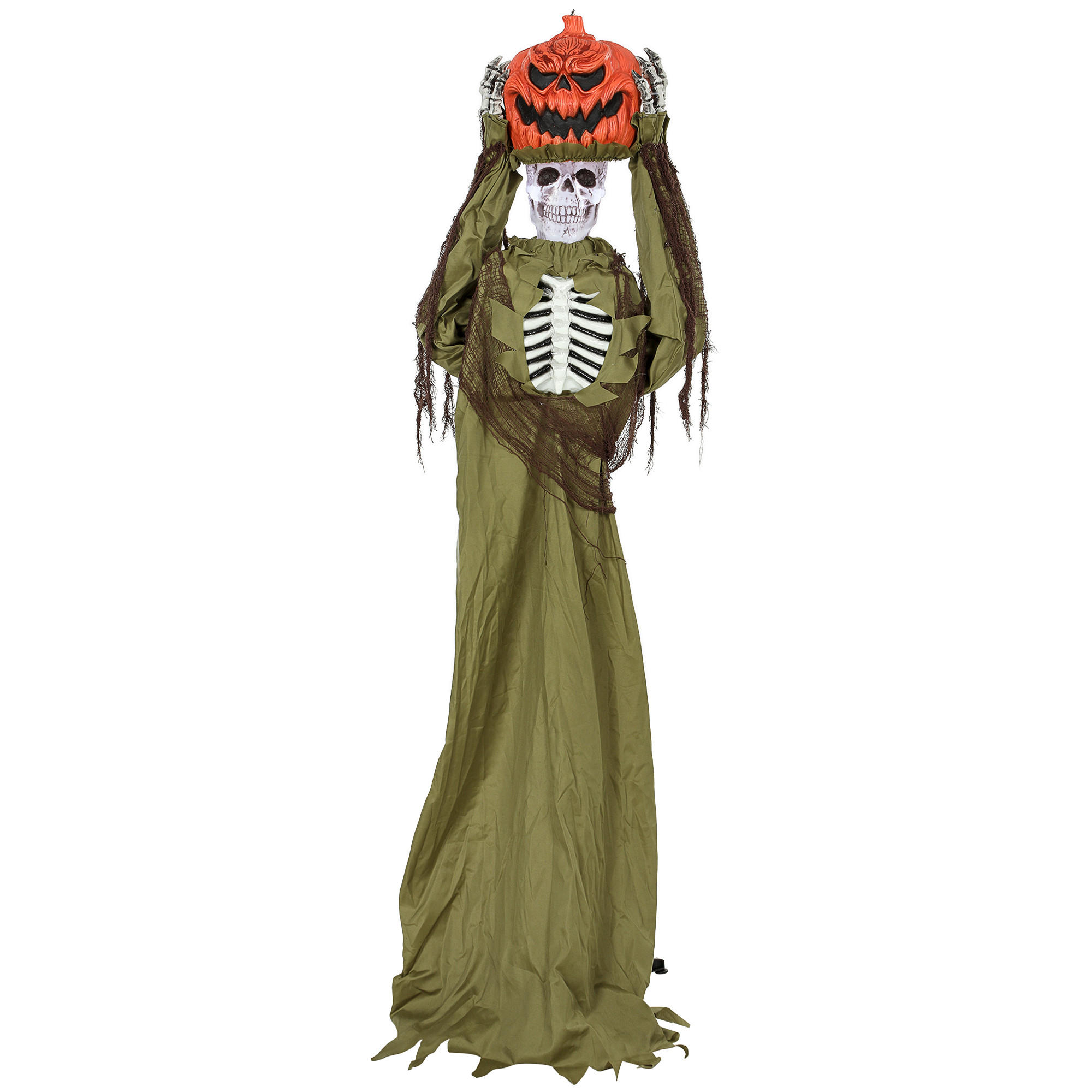 HALLOWEENDEKO DE-42108 Pop-up-Kürbis-Skelett 173 cm mit LED und Sound - Dunkelgrün, Metall (50/173/20cm) - ComfortXL