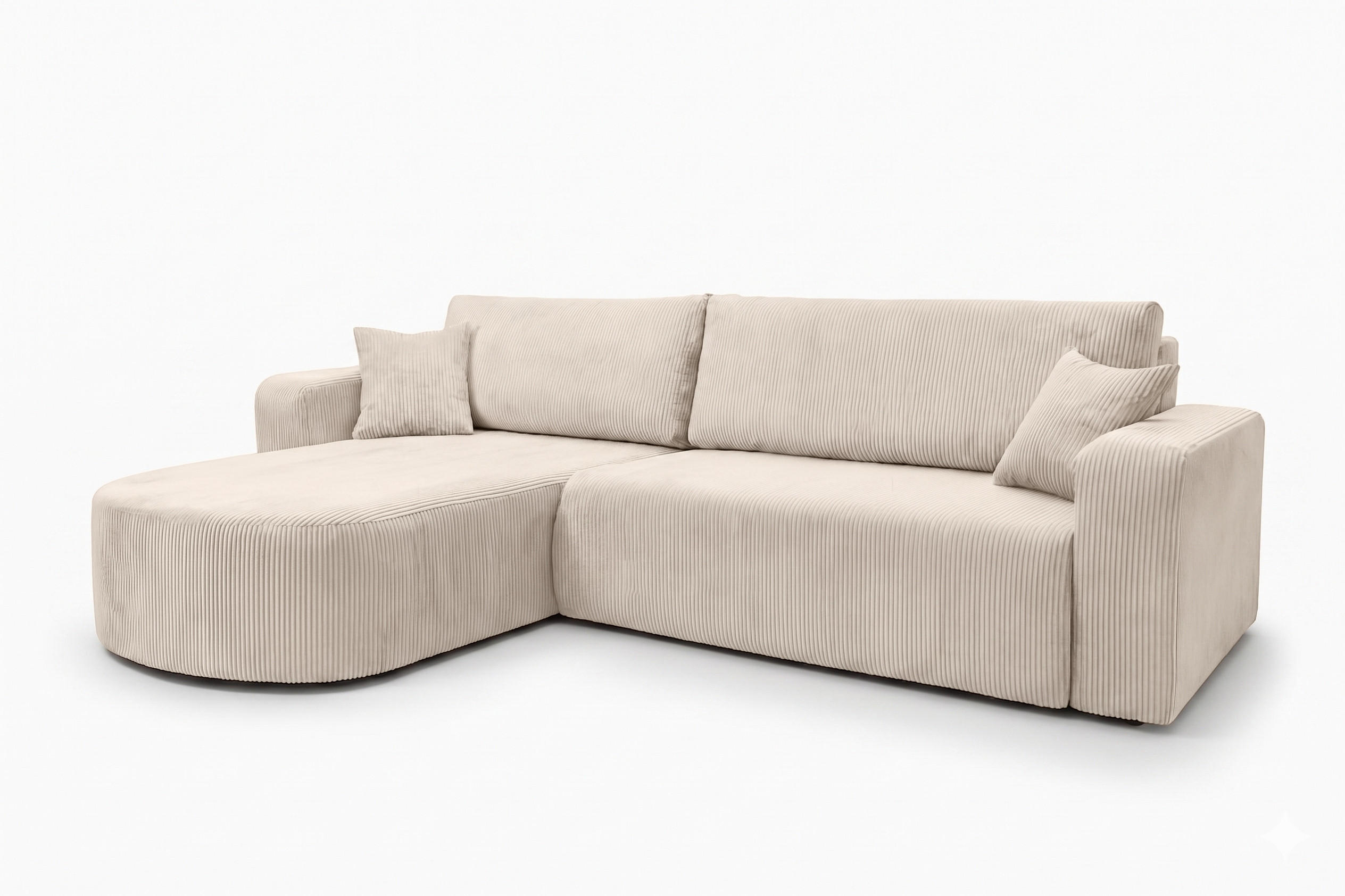 Kaiser Möbel ROHOVÁ SEDAČKA s funkcí spaní, manšestrová tkanina Poso, Béžová, Levá strana, ROUND ONE XL
