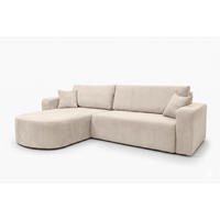 ECKSOFA Mit Schlaffunktion, Cordstoff Poso, Beige, Links, ROUND ONE XL - Creme, Holz (271/175cm) - Kaiser Möbel