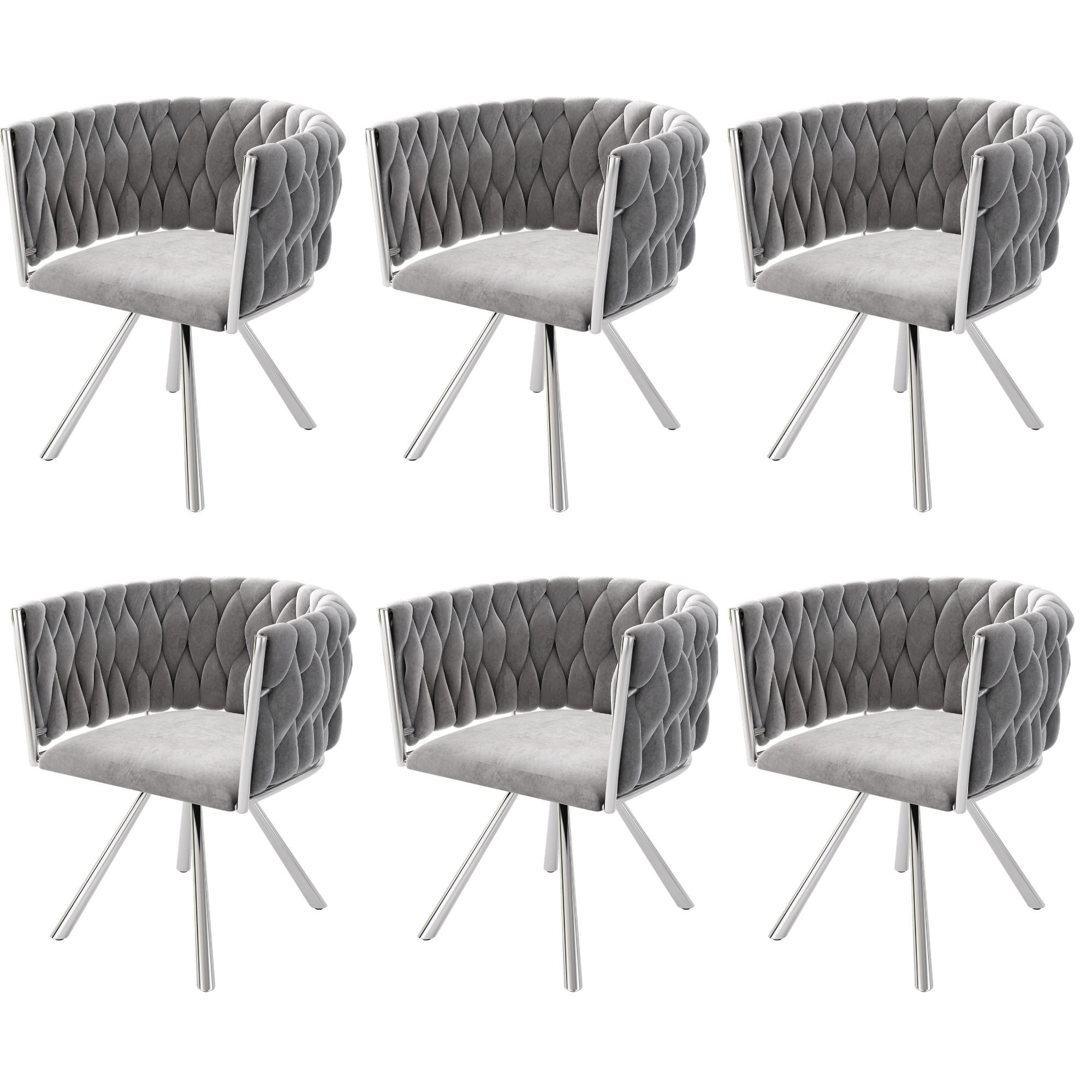 ESSZIMMERSTUHL 6er Set Samt Drehstuhl Grau Silber Metall - Grau, Textil (54.2/71.5/59.5cm) - FLIEKS