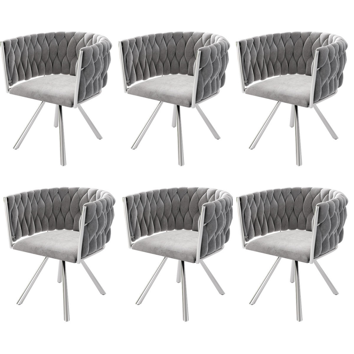 ESSZIMMERSTUHL 6er Set Samt Drehstuhl Grau Silber Metall - Grau, Textil (54.2/71.5/59.5cm) - FLIEKS