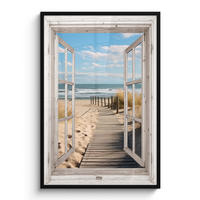 GERAHMTES BILD Fenster - Meer - Küste - Natur - Ausblick - Strand - Wattenmeer 80x120 cm - Beige, Papier (80/120cm) - MuchoWow