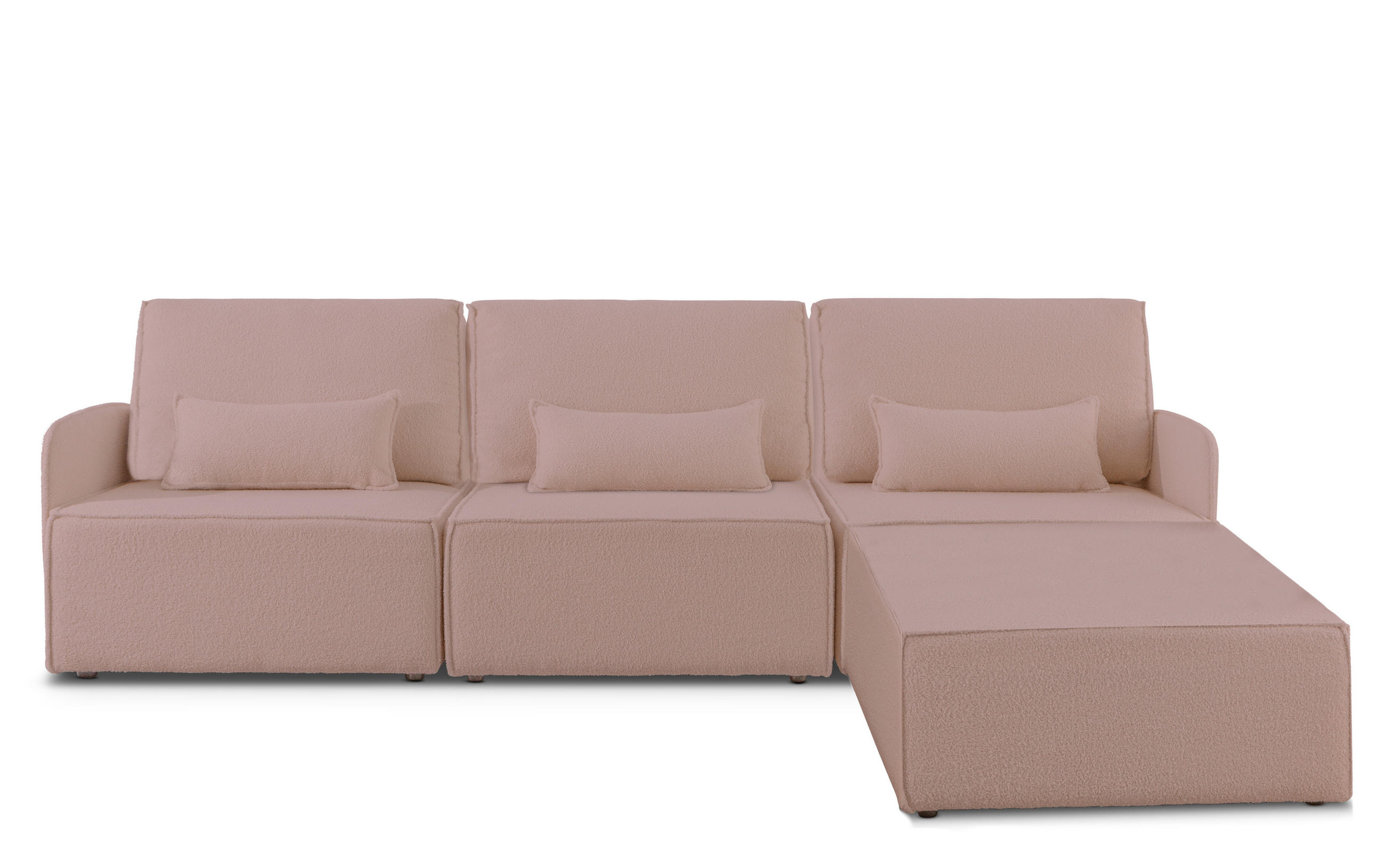 3-SITZER-SOFA Chaiselongue bezogen Bouclé und Kiefernholz Hellrosa LEA - Pink, Textil (278/87/90cm) - RNT By Really Nice Things