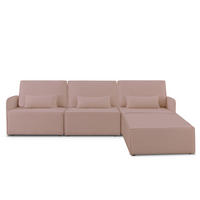 3-SITZER-SOFA Chaiselongue bezogen Bouclé und Kiefernholz Hellrosa LEA - Pink, Textil (278/87/90cm) - RNT By Really Nice Things