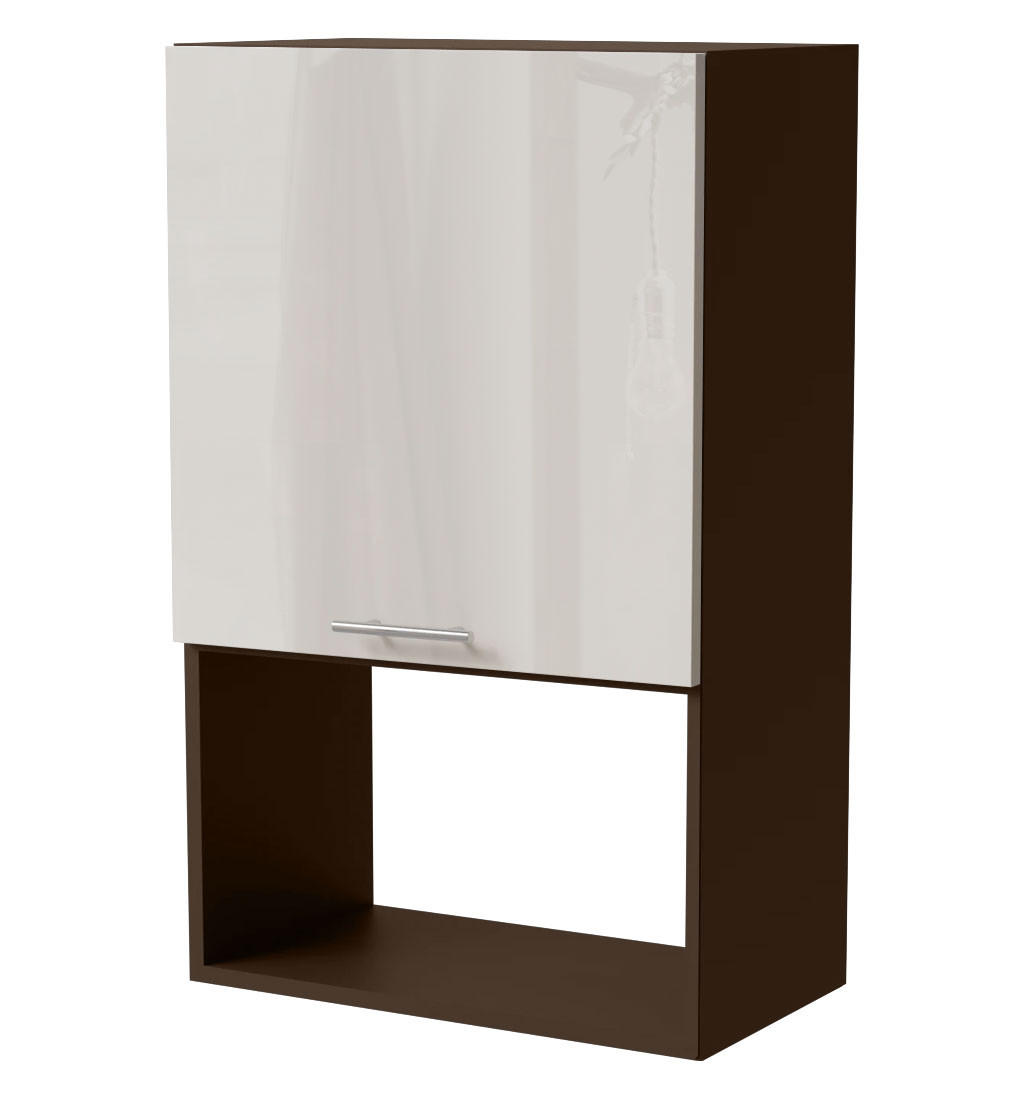 MIKROWELLENUMBAUSCHRANK Brerra W4MK/60 Lava / RAL 9001 creme Hochglanz 60 /32,5 / 96cm - Dunkelgrau/Creme, Holz/Holzwerkstoff (60/96/32.5cm) - Feldmann-Wohnen