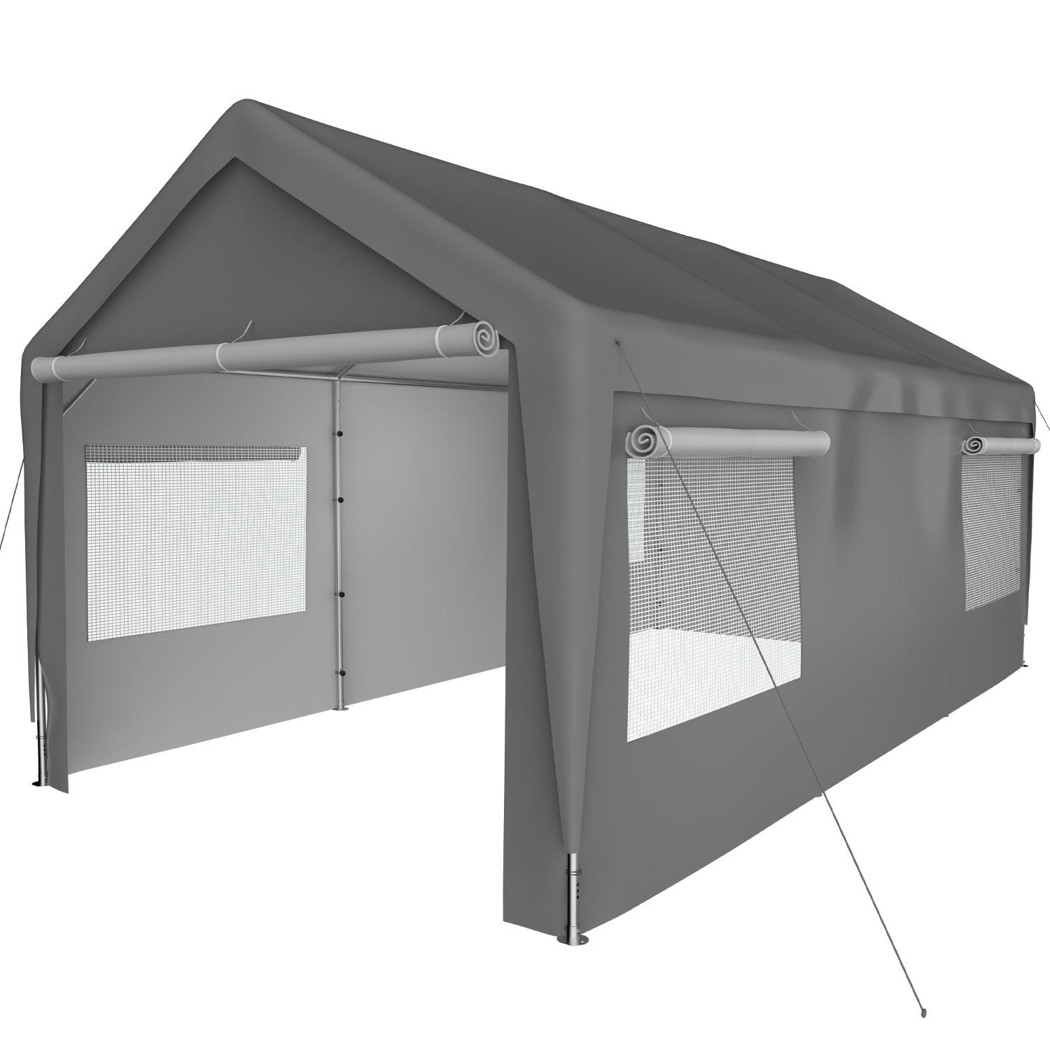 GERÄTEHAUS 592.84/310.9/276.75 cm Grau mit Roll-Up-Fenster, Abnehmbare Seitenwände und Dach - Grau, Metall (310.9/276.75/592.84cm) - Oxeza