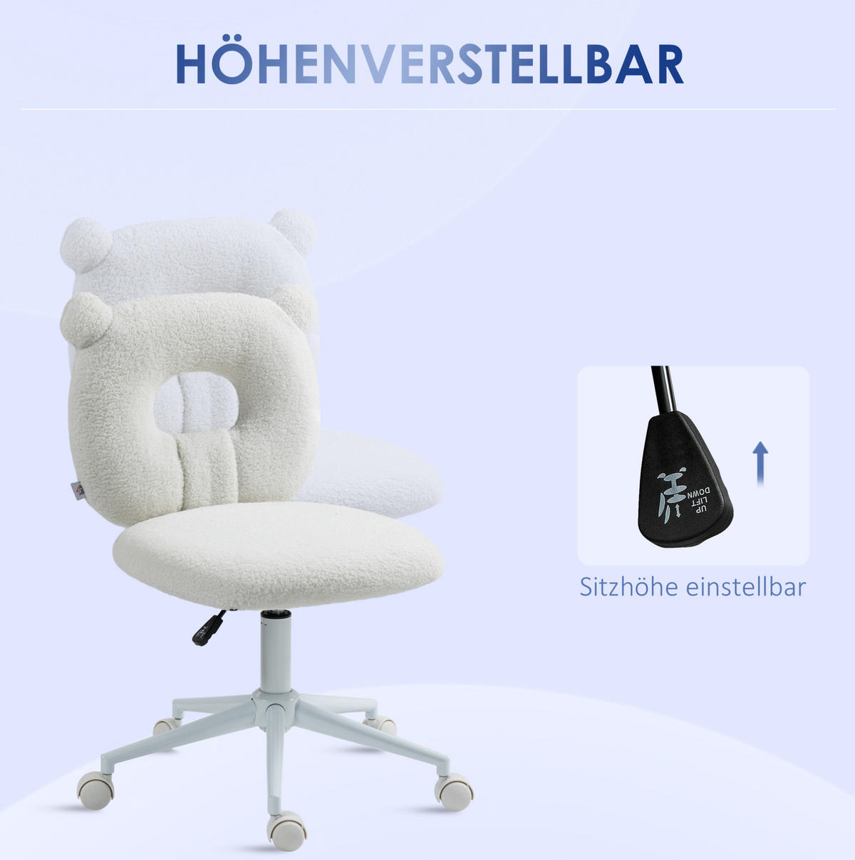 BÜROSTUHL höhenverstellbar 50 x 56 x 80-90 cm Teddy-Optik White - Weiß, Kunststoff (56/90/50cm) - Meubliv
