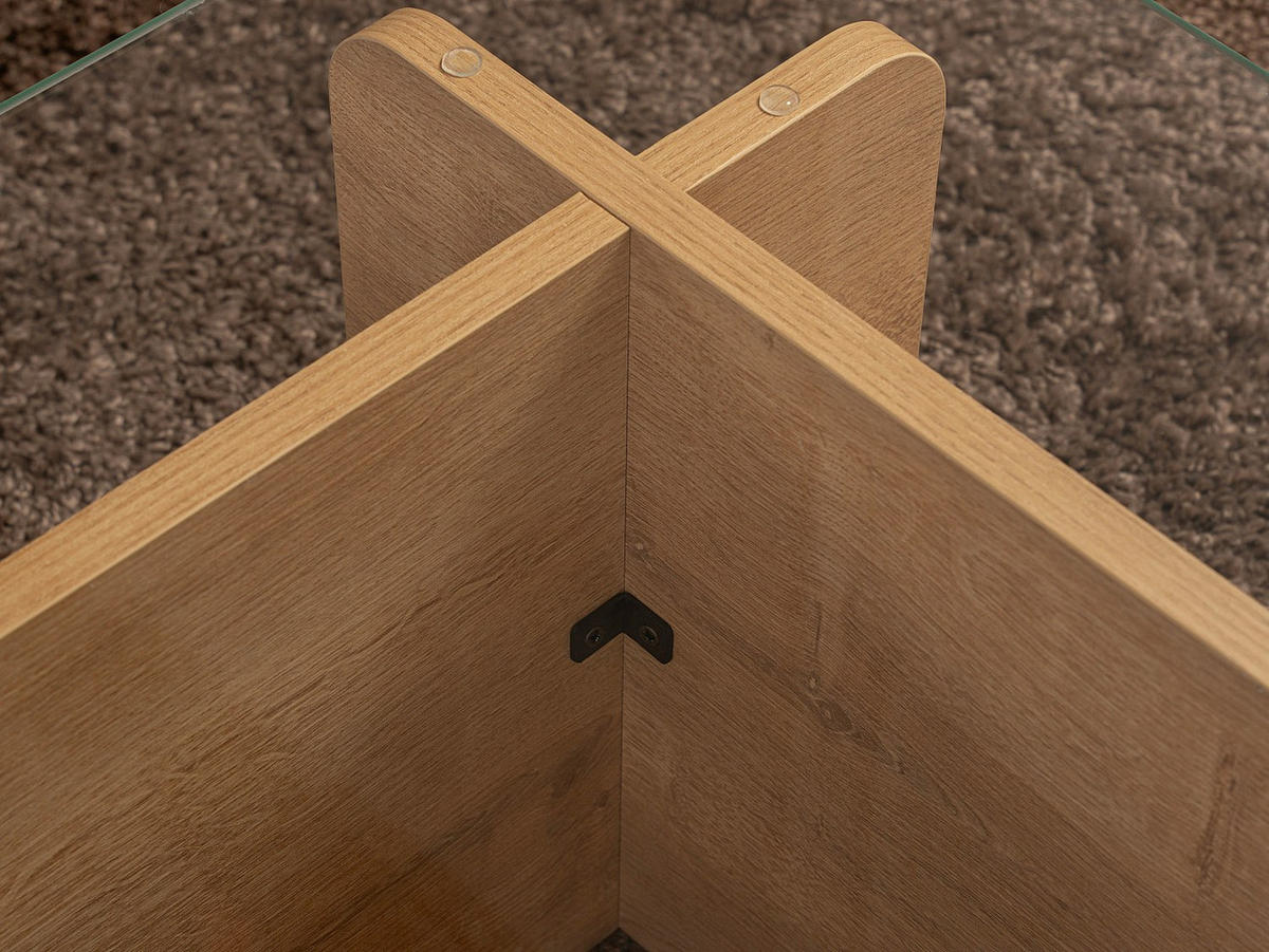 COUCHTISCH - Sicherheitsglas - Holzfarben hell & Transparent - AZRA - Transparent/Braun, Holz (105/65/30cm) - Vente-Unique