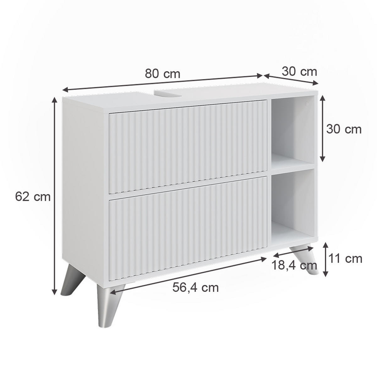 WASCHBECKENUNTERSCHRANK Leano Weiß 80 x 62 cm mit 2 Schubladen - Weiß, Holzwerkstoff (80/62/30cm) - Vicco
