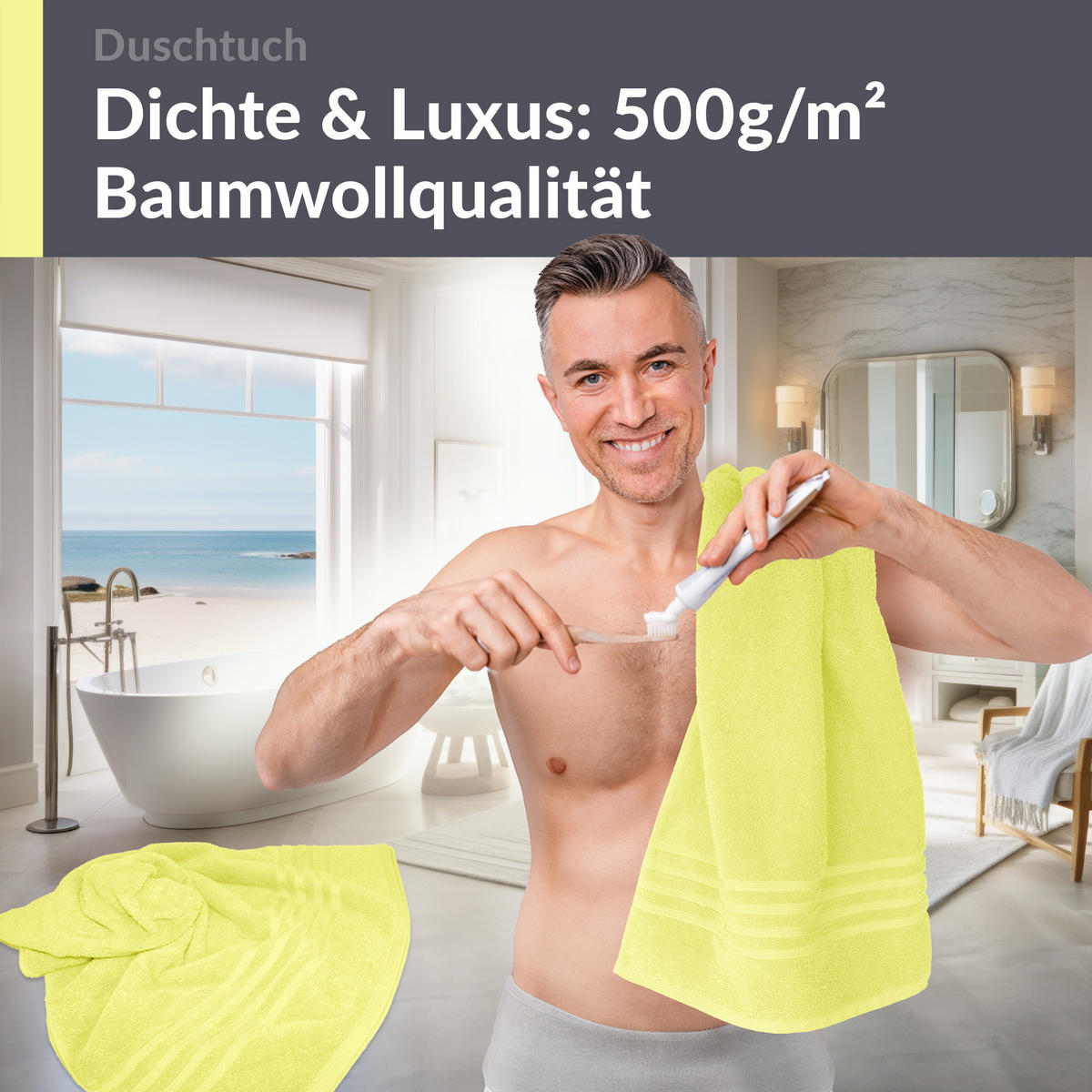 DUSCHTUCH London Anis Grün 2er Set 70x140 - Hellgelb, Textil (70/140cm) - Lashuma