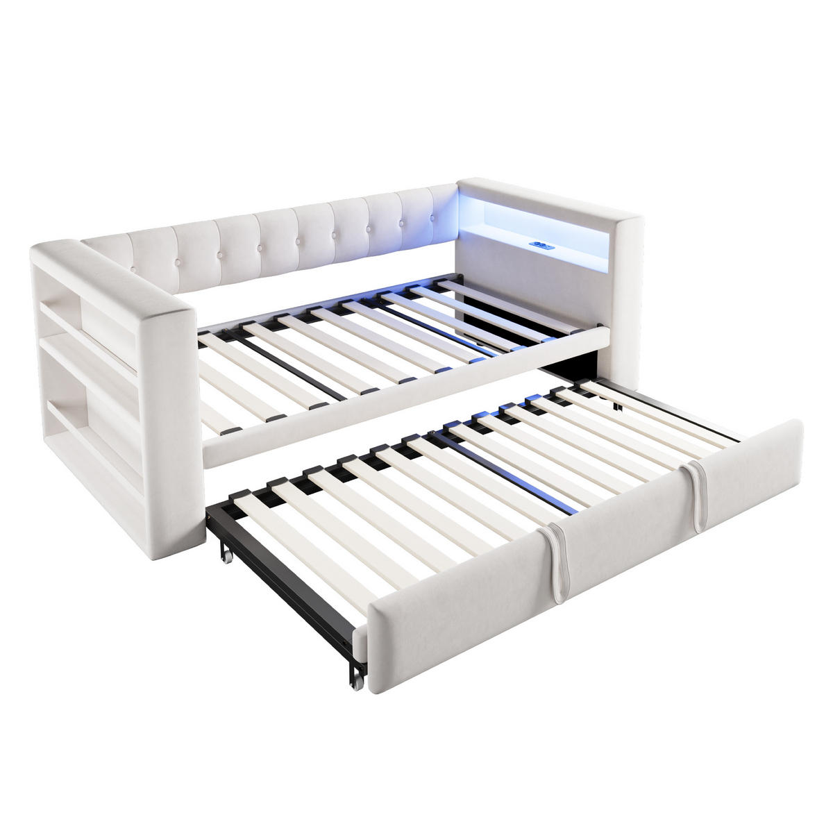 AUSZIEHBETT 90/180/190 cm DE-02084, in Beige, mit LED und Steckdosen - Beige, Metall (90/190cm) - ComfortXL